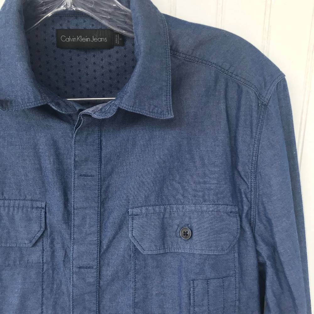 CALVIN KLEIN Blue Chambray Denim Long Sleeve Shirt